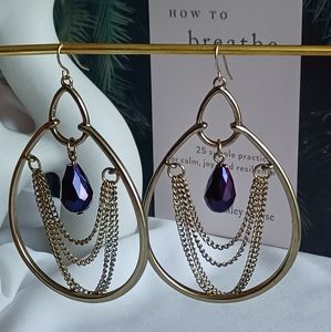 Tear Drop Hoop and Chain Earrings